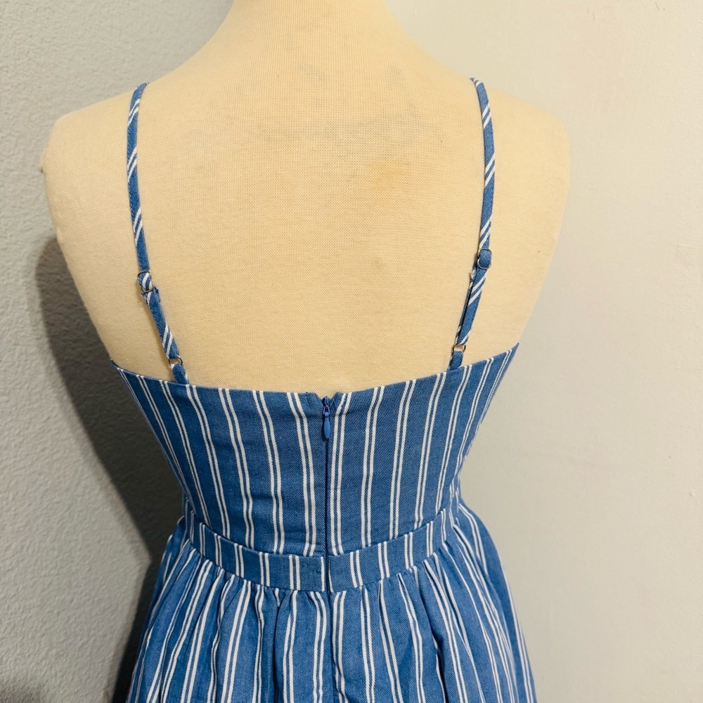 Main Strip Blue Striped Mini Yacht Cut Out Fit and Flare Dress with Pockets Sz S - Picture 11 of 16